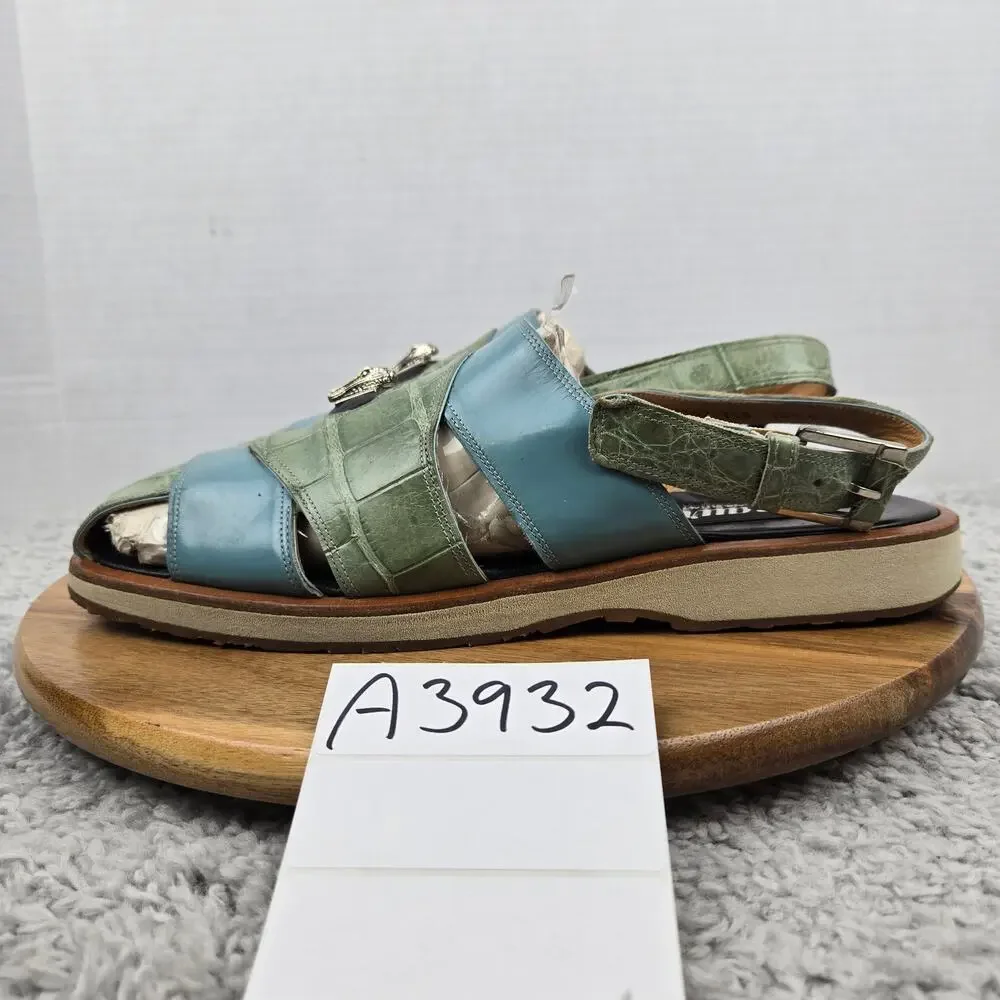 Mauri Mens 10.5M 1302 Green Blue Alligator Exotic Casual Lifestyle Daily Sandal
